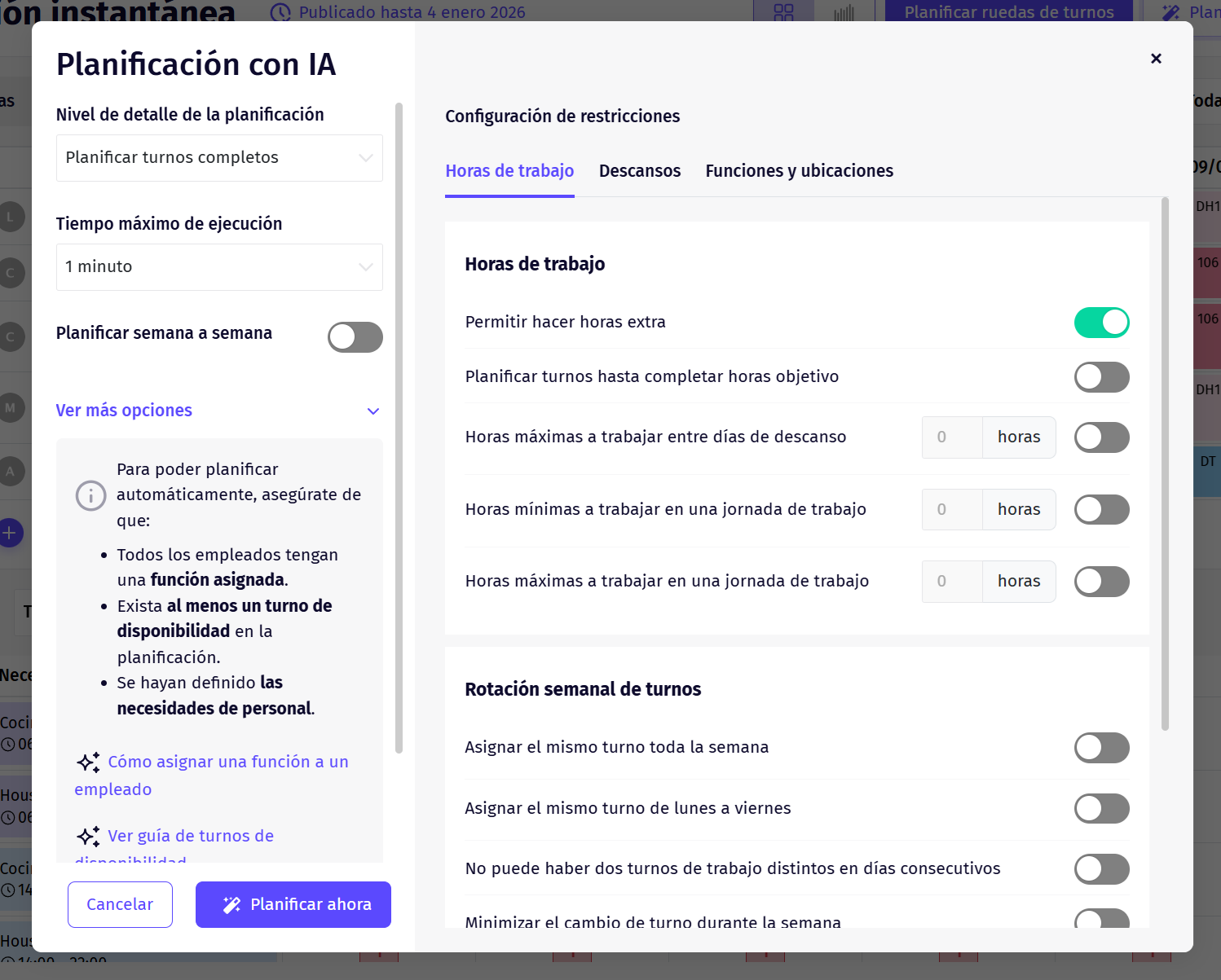 Planifica turnos con múltiples restricciones